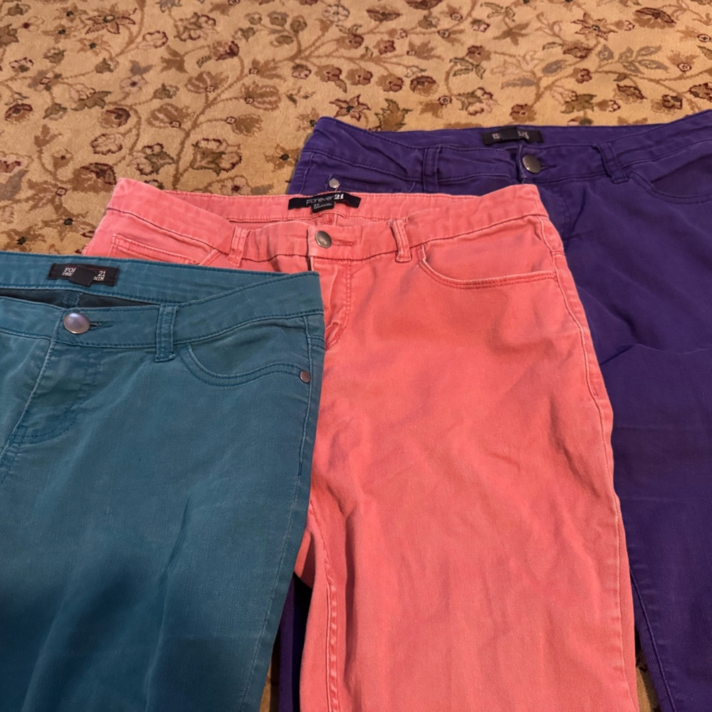 Forever 21 colored denim jeans, size 27. All perfect condition!